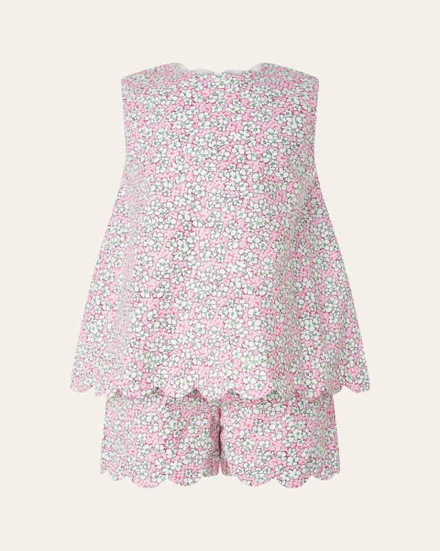 Girl's Scalloped Trim Floral-Print Top & Shorts Set, Size 2-14